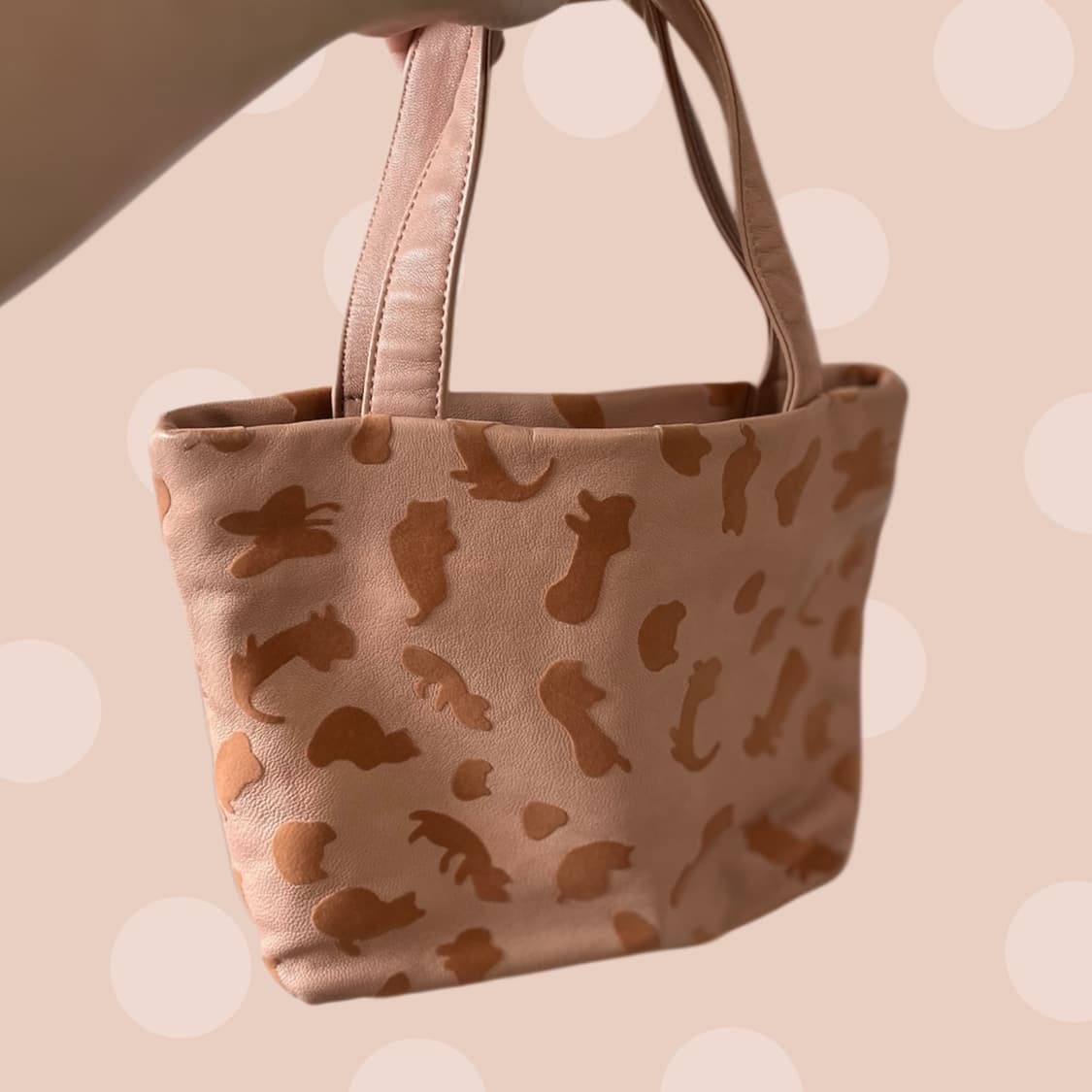 츠모리 치사토 고양이&나비 피치핑크 레더 토트백 상품이미지4