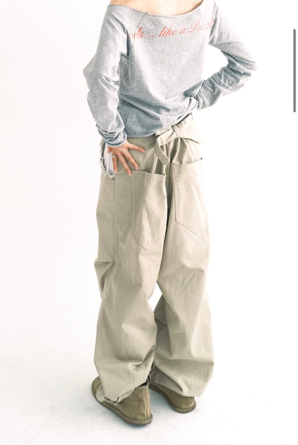 샵페어리 컷오프 코튼 맥시 팬츠 베이지 M 상품이미지1