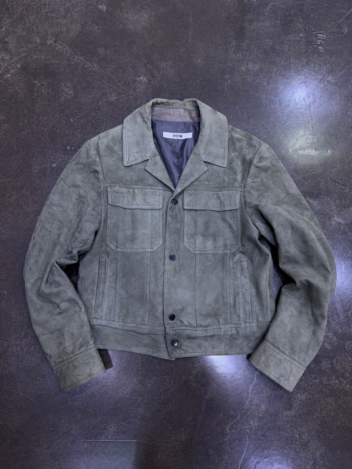 시스템옴므 염소가죽 스웨이드 트러커 자켓 카키 95 상품이미지1