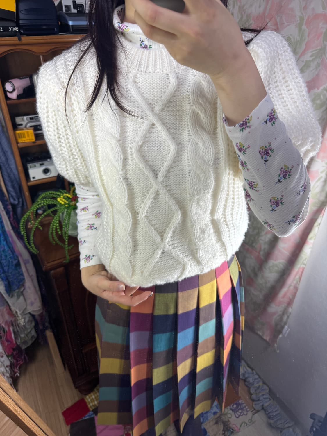 레이어드 긴팔 티셔츠 꽃무늬 빈티지 상품이미지3