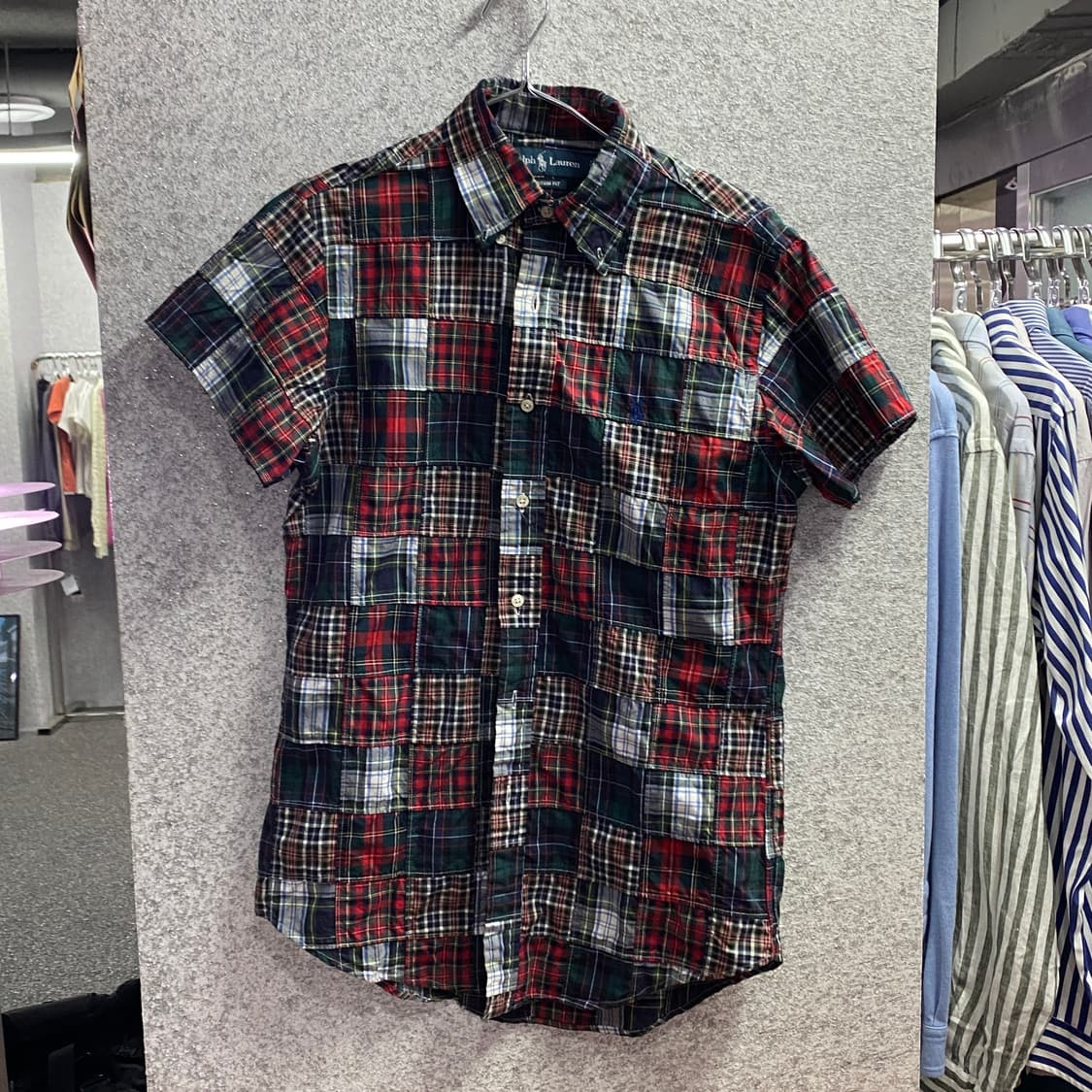 폴로 랄프로렌 체크 패치워크 커스텀핏 반팔셔츠 B4414 상품이미지2