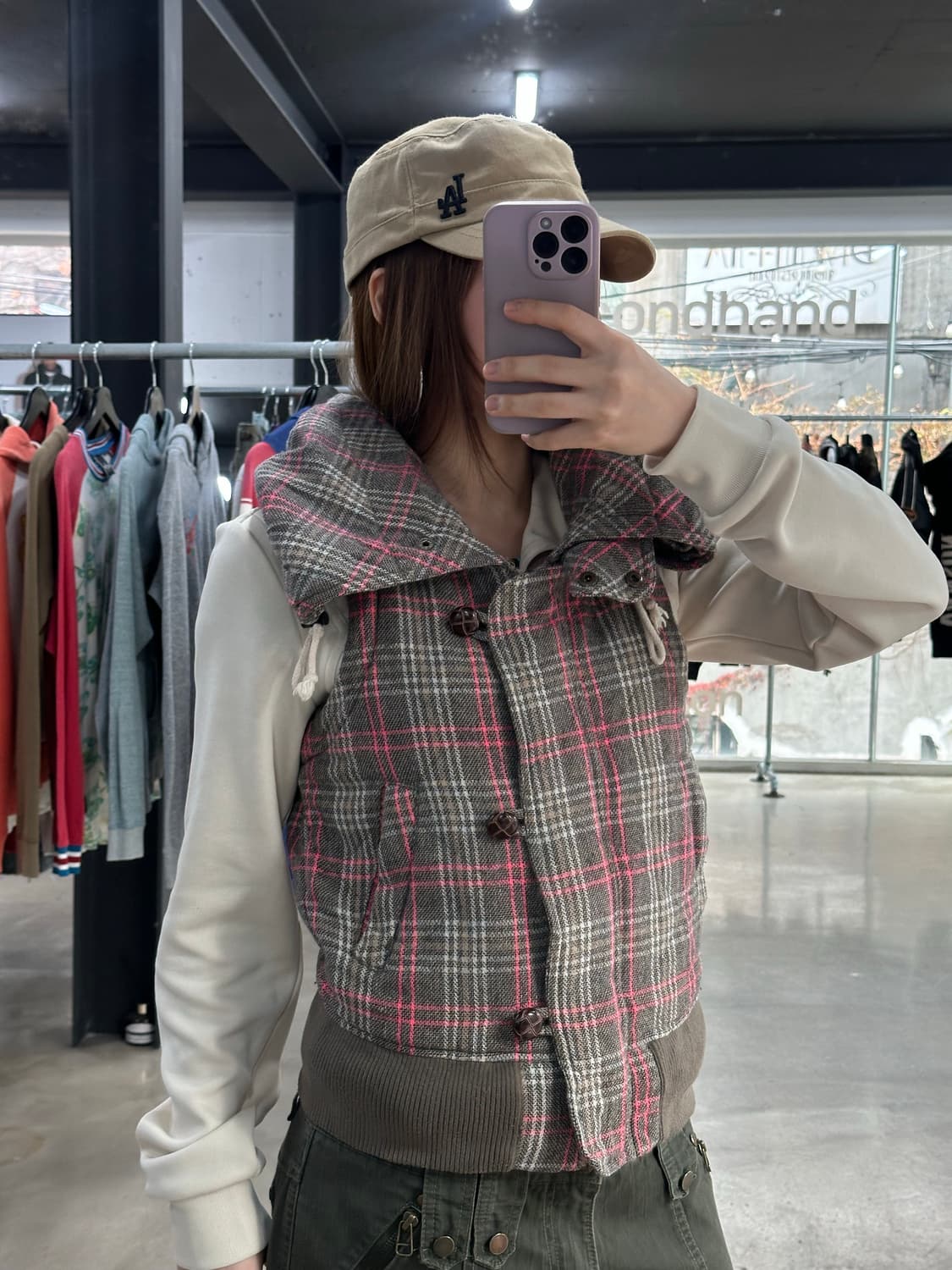 재팬빈티지 볼드넥 체크 봄버 베스트 상품이미지4