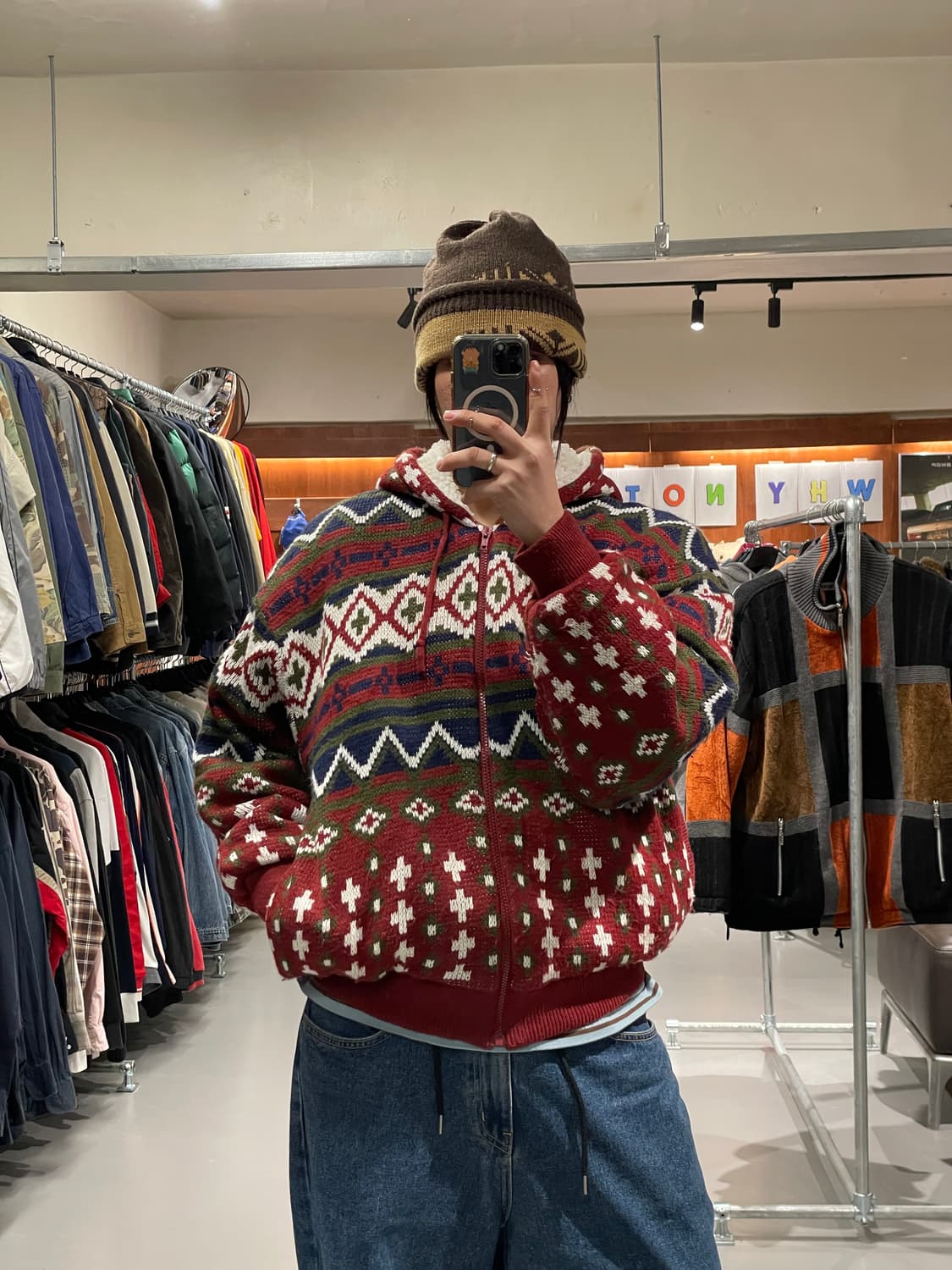 빈티지 니트 후드 집업 상품이미지1