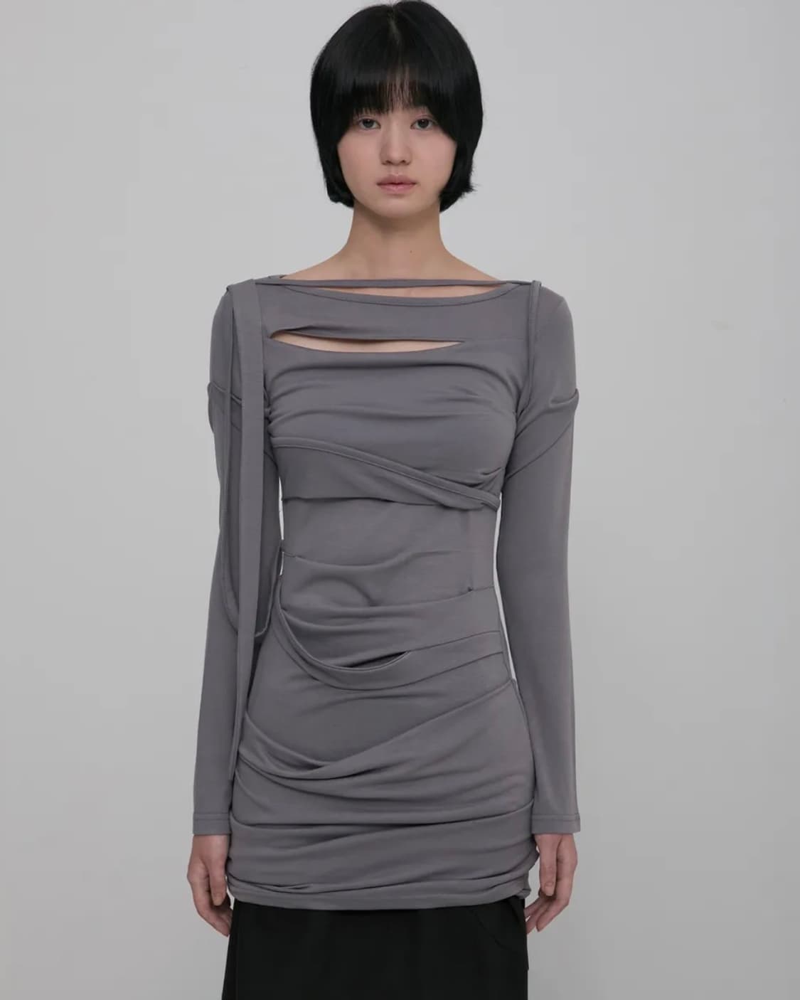 플레어업 에이시메트릭 드레이프 롱 드레스 그레이 상품이미지1