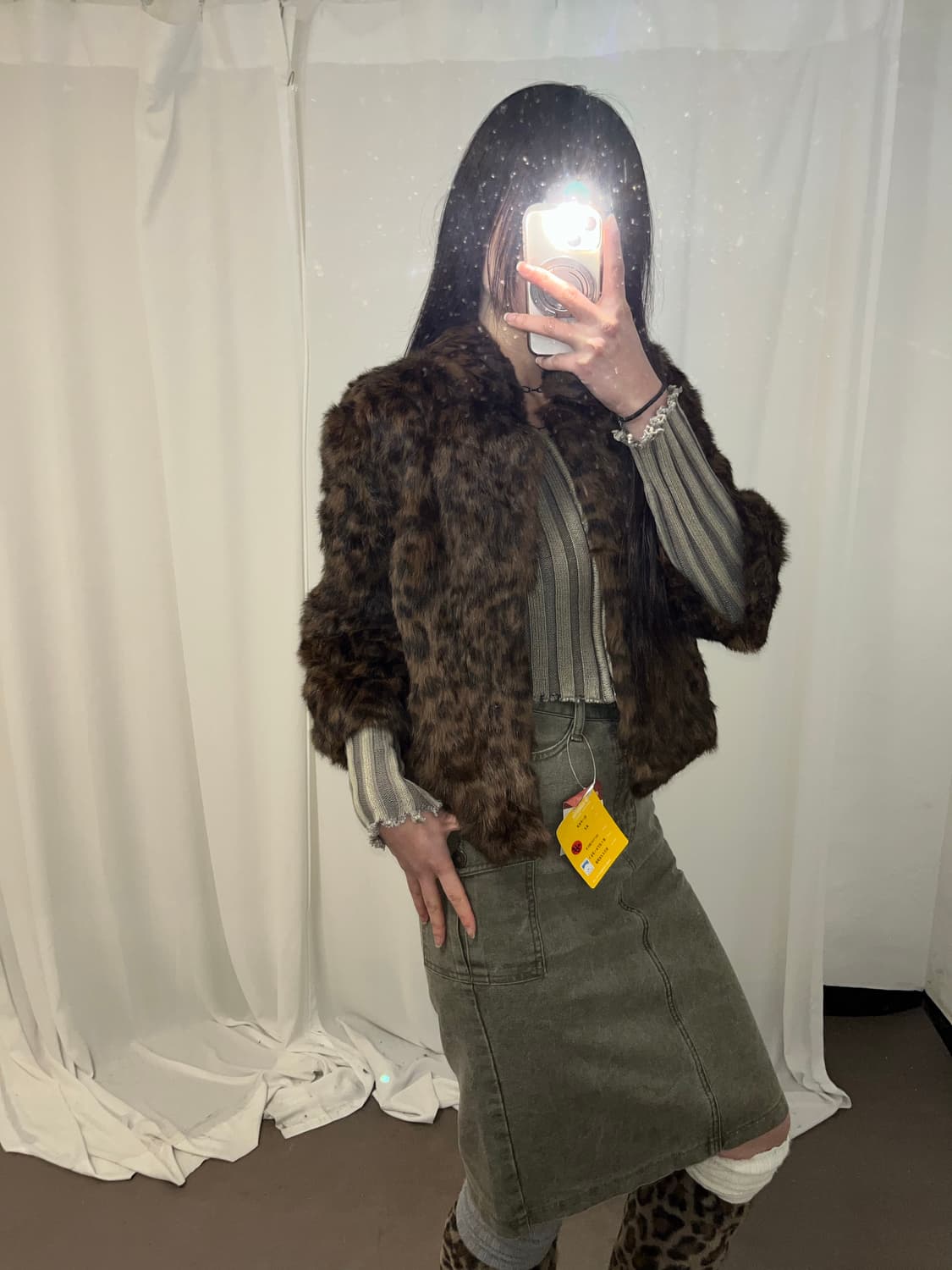 브라운 레오파드 래빗 퍼 자켓 ༒ 상품이미지3