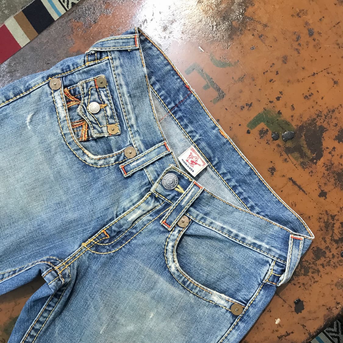 USA 트루릴리전 로우라이즈 플레어핏 연청 데님 팬츠 허리 31 32  상품이미지4