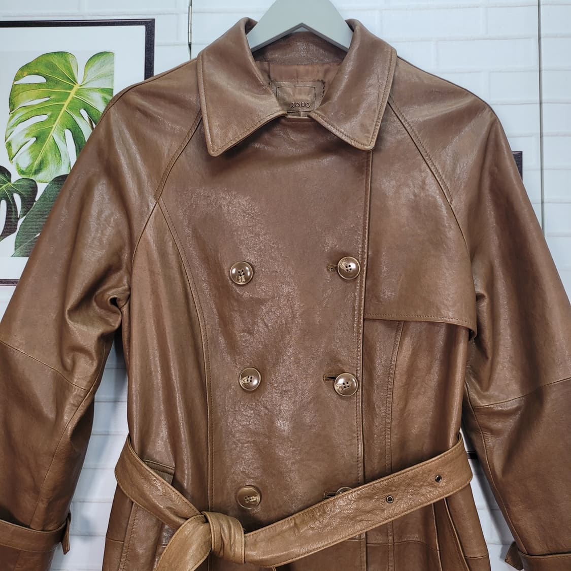로보 양가죽 카멜 베이지 트렌치 롱 코트 77사이즈 상품이미지2