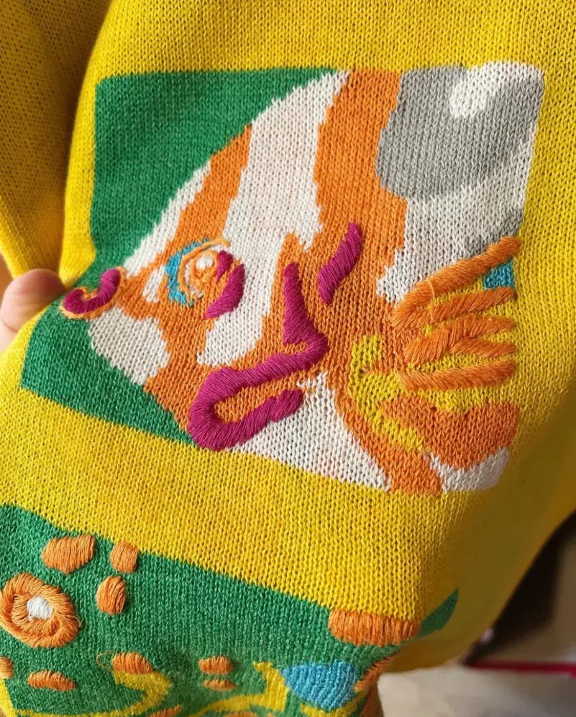 빈티지 몬니 여름 니트 그물 가디건 자수 티셔츠 블라우스 물고기 상품이미지3