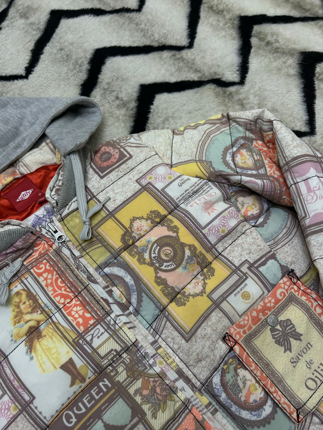 [36]오일릴리 후드 푸퍼 숏 패턴 패딩 상품이미지1