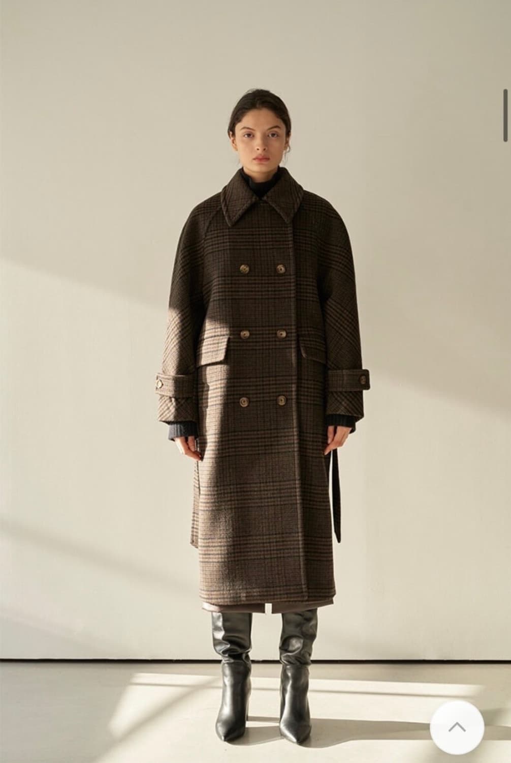 모한 MOHAN 체크 더블 브레스티드 롱 코트 상품이미지1