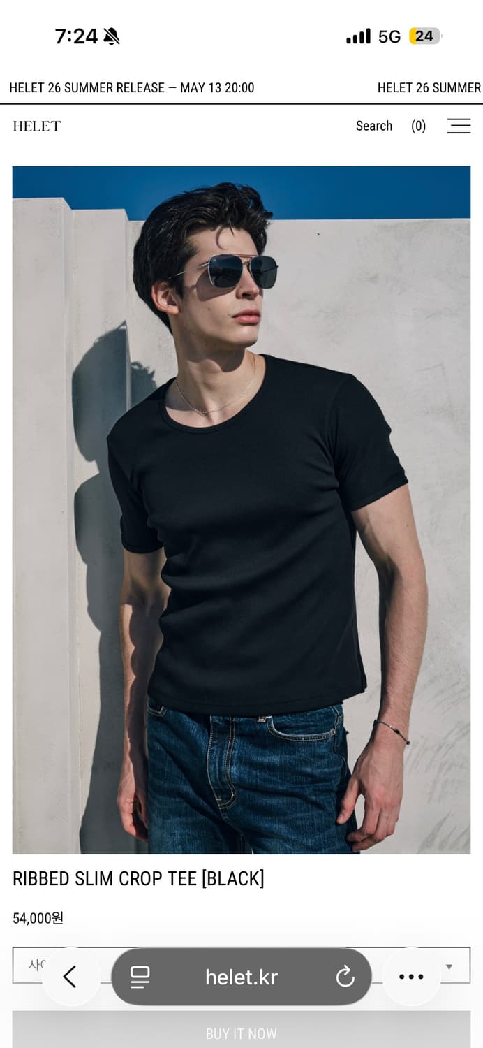 RIBBED SLIM CROP TEE [BLACK] 상품이미지1