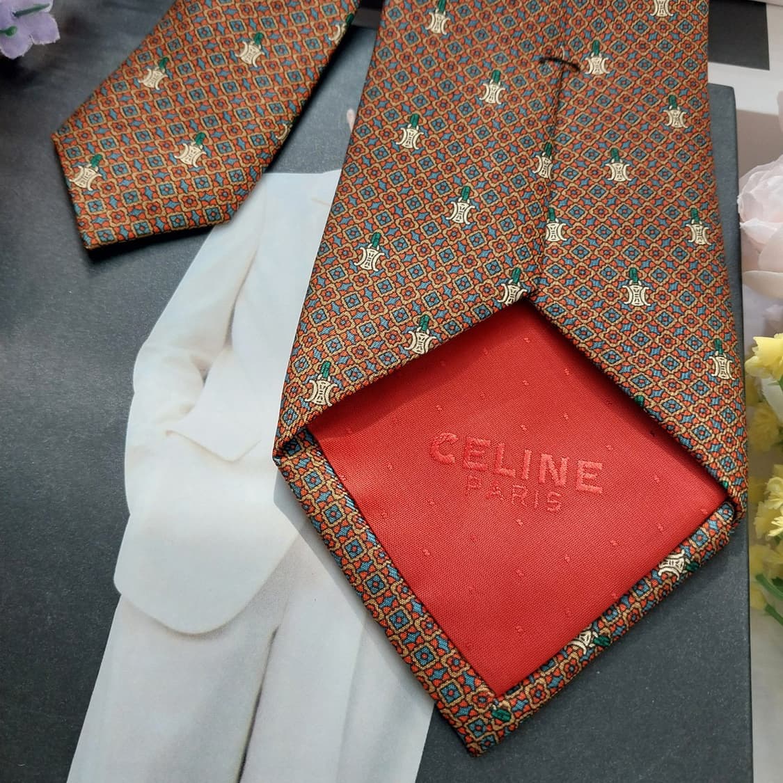 셀린느 실크 브라운 트리오페 패턴 넥타이 8.7cm A+등급 K1330
 상품이미지7