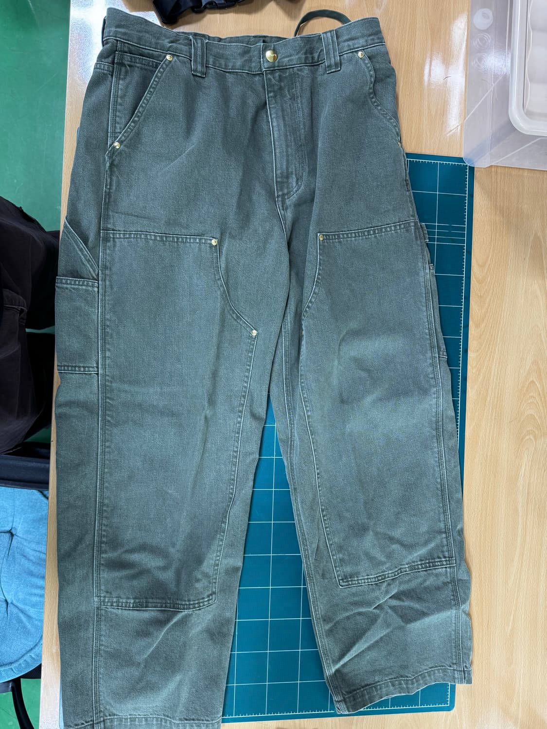 M)칼하트 wip 내쉬 더블니 아미 그린 엔자임 블리치 워시드 nash 상품이미지1