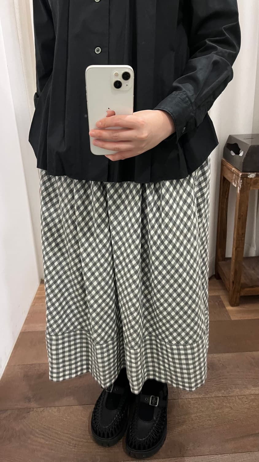 Gingham Check Shirring Skirt 상품이미지3