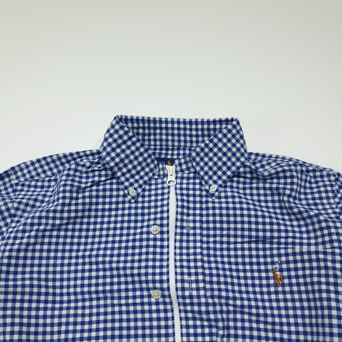 CK066 FREE 폴로 90s 리메이크 블루 깅엄체크 크롭 셔츠 상품이미지2