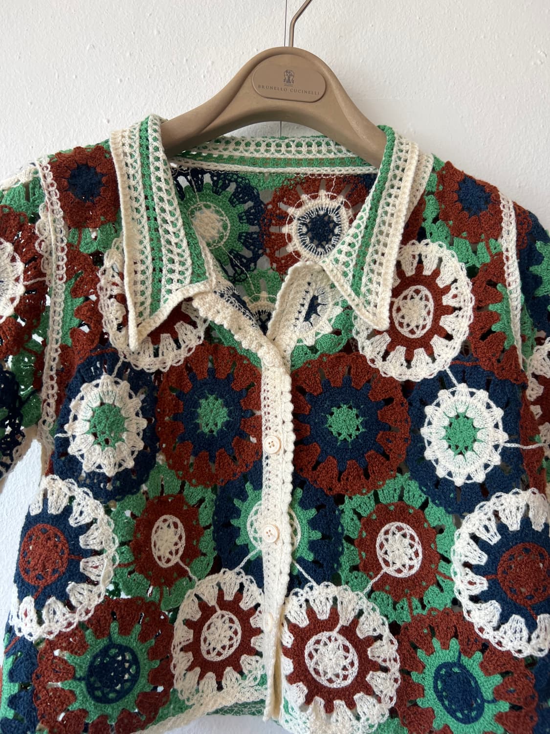 일본수입 여성 모티브크로셰 니트카라티셔츠 니트가디건 상품이미지1