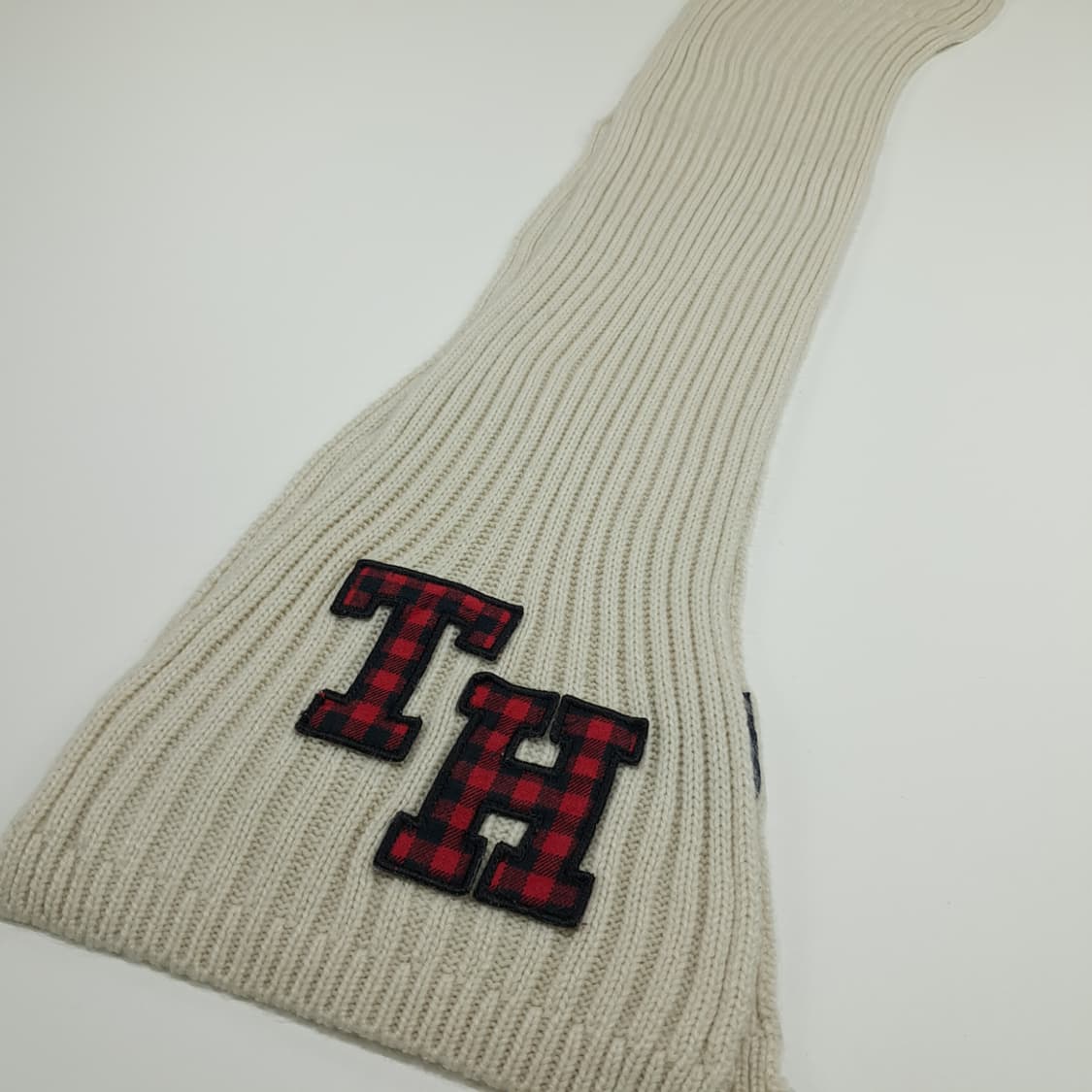 MX301 타미힐피거 아이보리 코튼 리브드 니트 목도리 머플러 상품이미지2