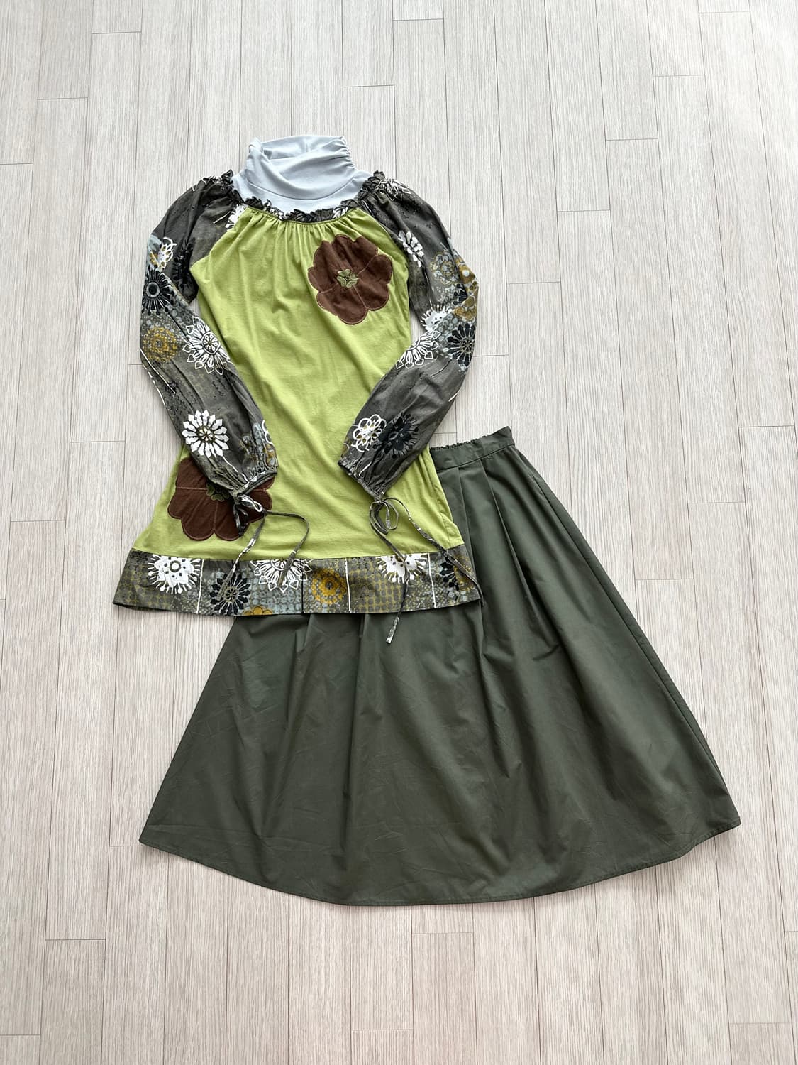 jpn 말차코어 히피 웨스턴 하구미 스즈코 모리걸 레이어드 코디세트 상품이미지1