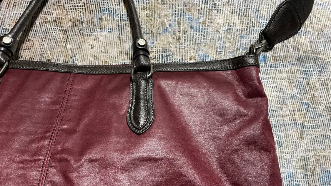 JPN 00s 일본 빈티지 Art Berg Y2K 도쿄 투톤 레더 토트백 상품이미지5