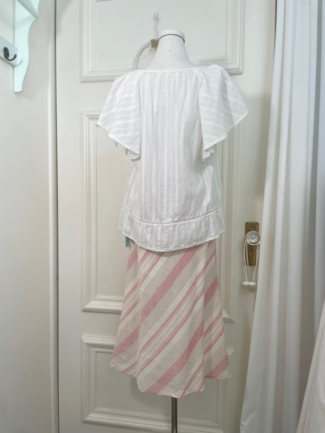 ivory pink stripe linen skirt 상품이미지8