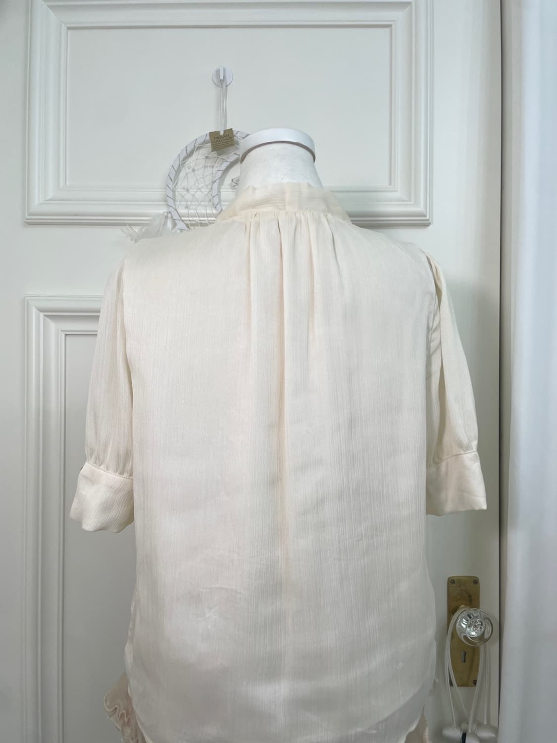 coral ivory satin bow point blouse 상품이미지4