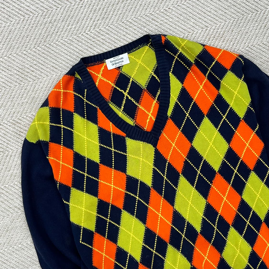 베네통 브이넥 아가일 니트 r2781 상품이미지3