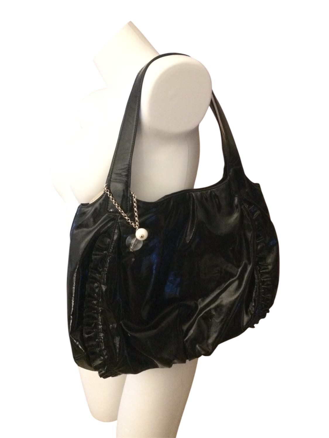 y2k 레더 프릴 숄더백 참 포함 상품이미지1