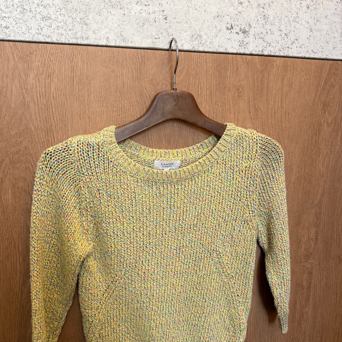 랑방 라운드넥 니트 7부 소매 디테일 슬림핏 옐로우 상품이미지3