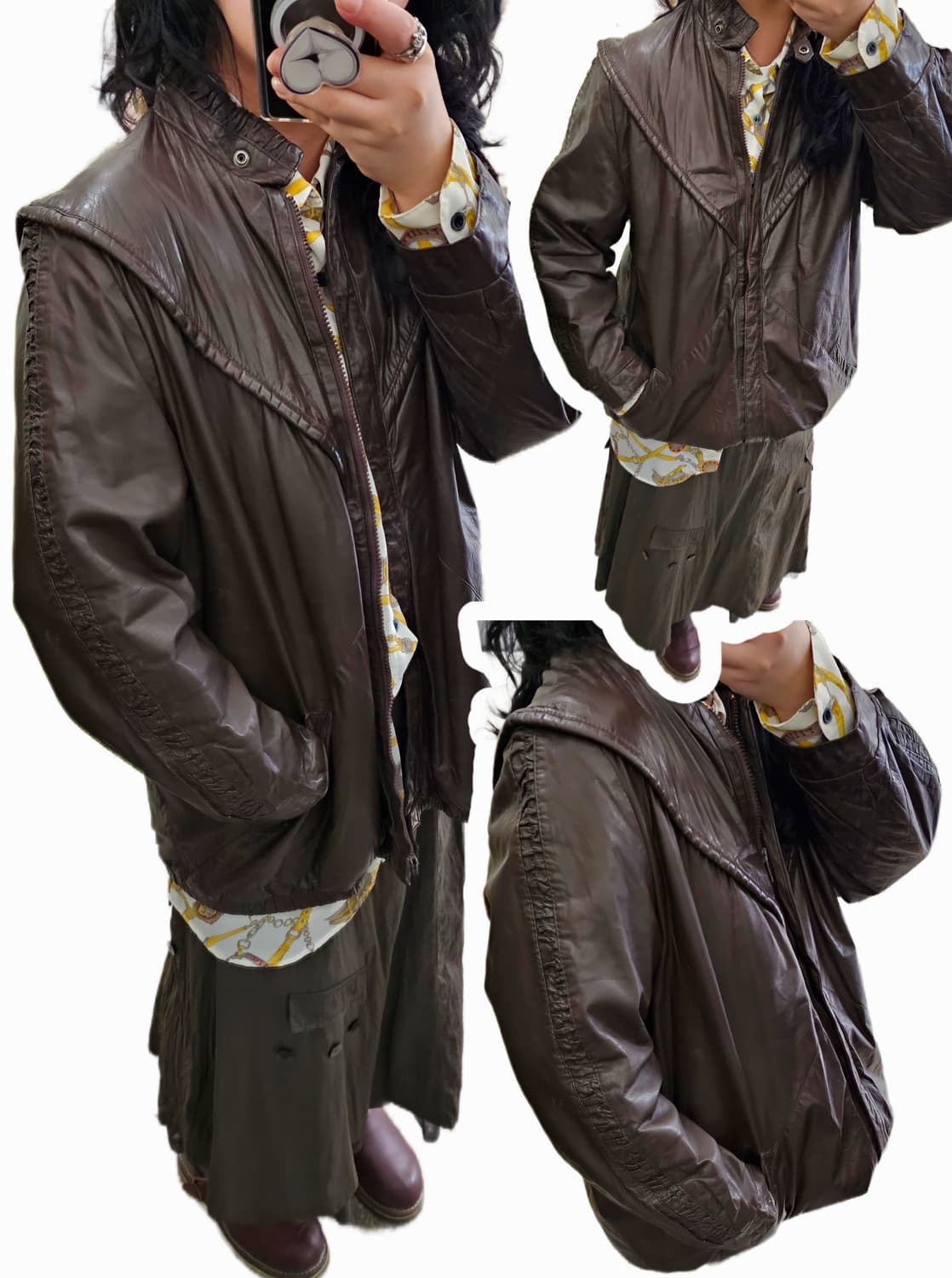 C&A 80's 하이넥 요크 딥브라운 집업 레더자켓 상품이미지2