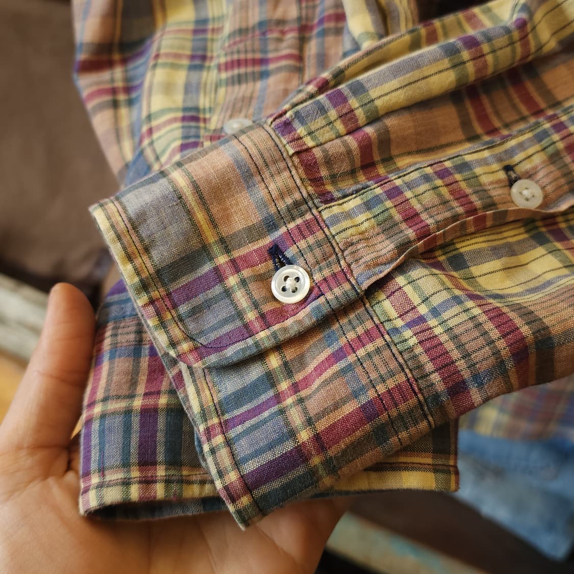 90s 폴로 마드라스 코튼 아메리칸 플란넬 체크셔츠 옐로우 L 상품이미지9