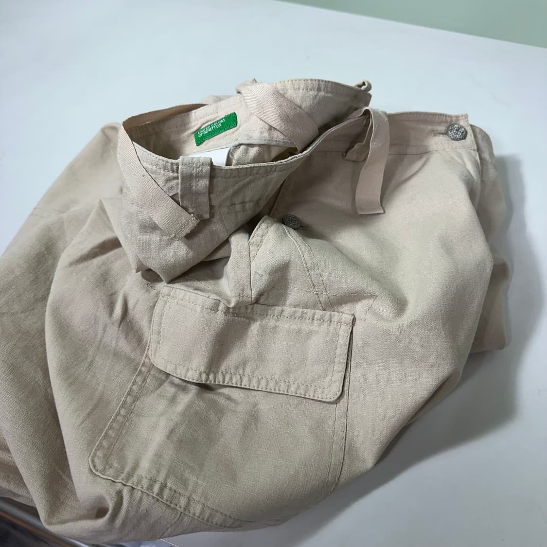 우먼L 유나이티드 베네통 와이드핏 카고 7부린넨팬츠 상품이미지1