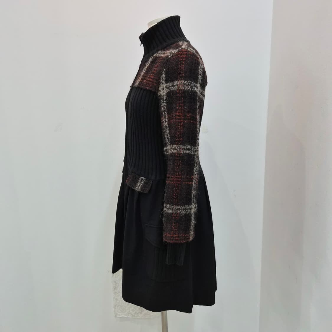 울 체크 니트 하이넥 원피스 코트 상품이미지8