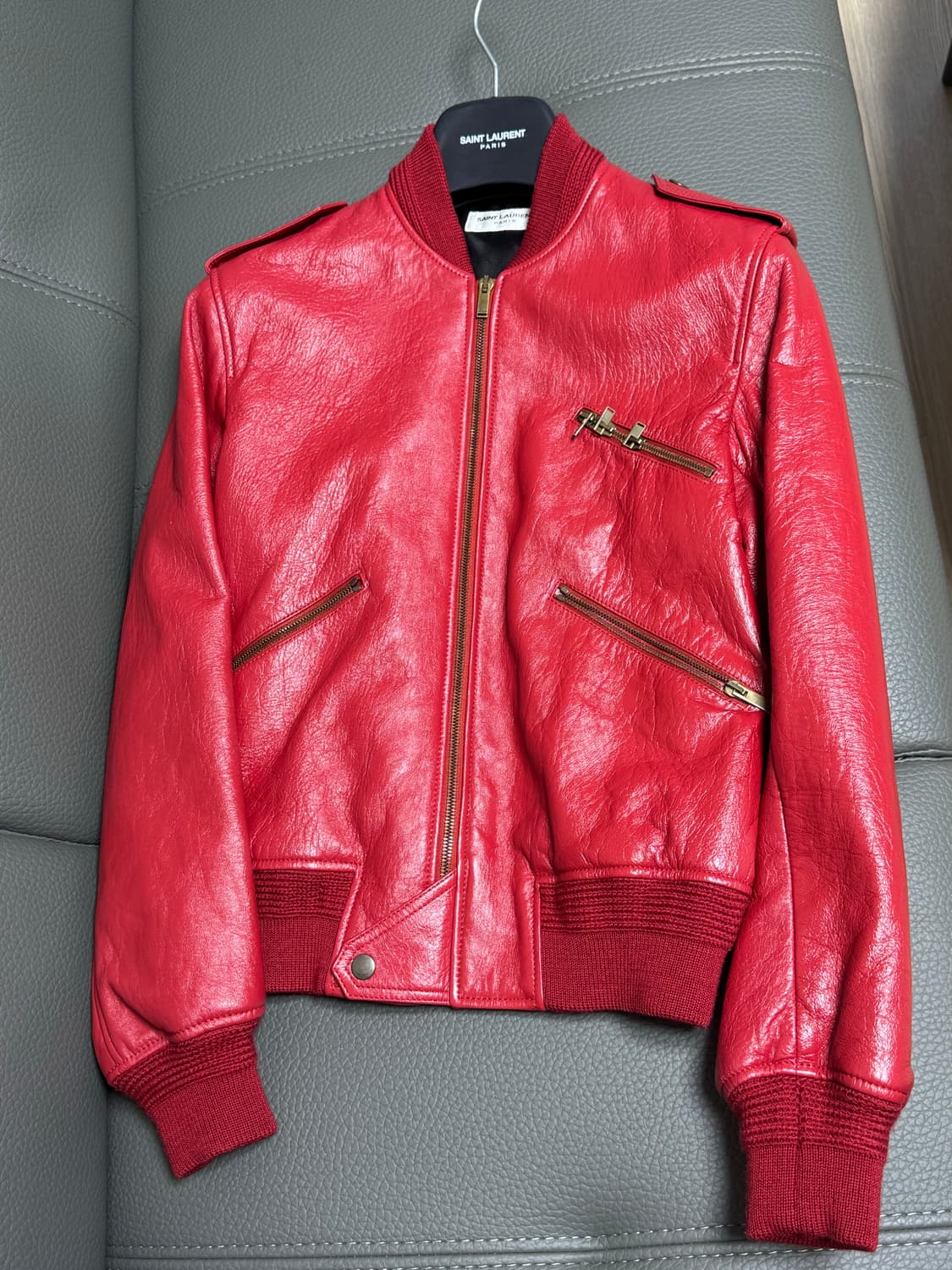 생로랑 레드 레더 자켓 상품이미지1