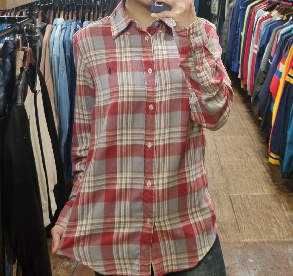 [Hi] 폴로 긴팔 체크 셔츠 레드 상품이미지2