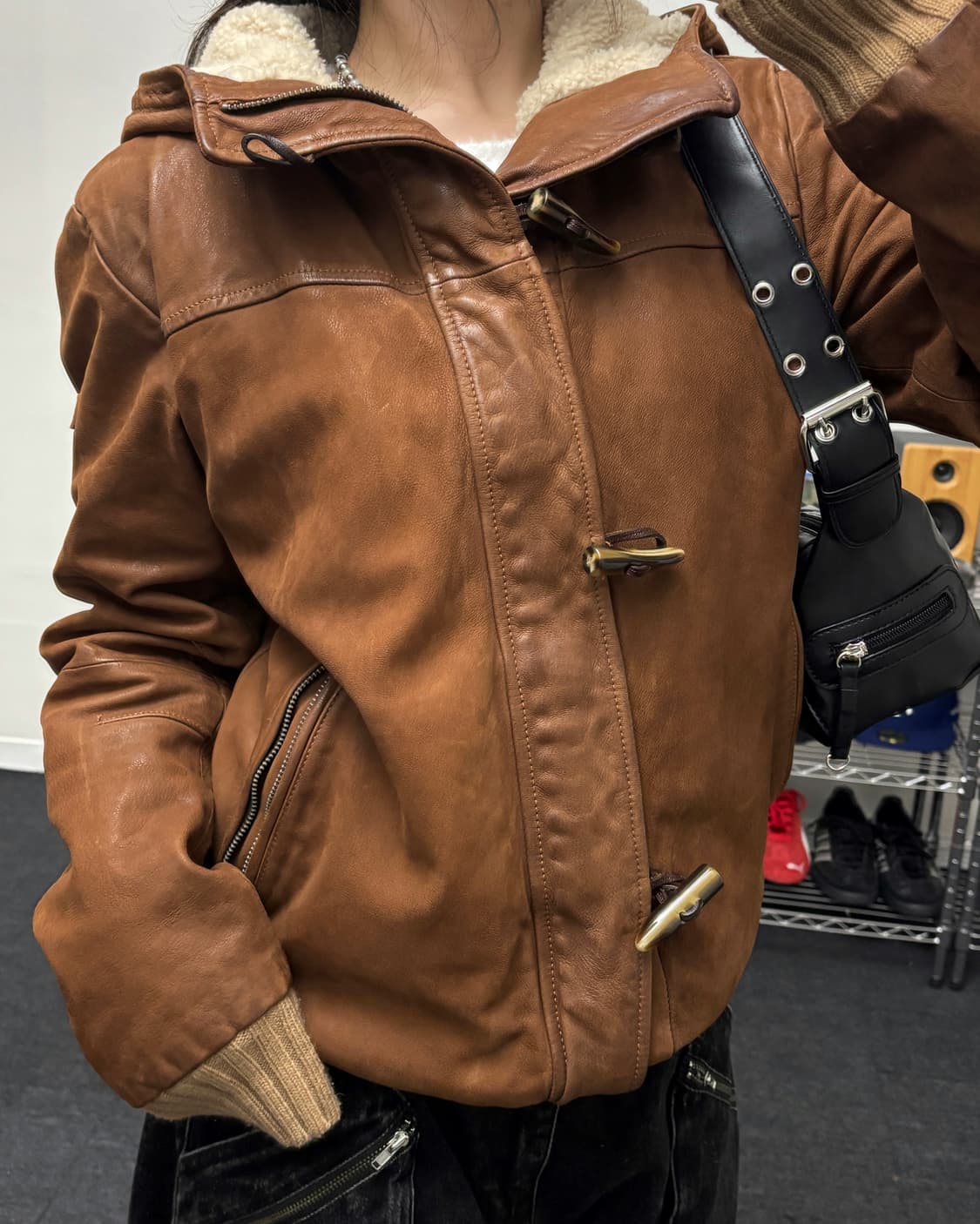 알마니 진스 00s 리얼 레더 봄버 자켓 브라운 상품이미지1