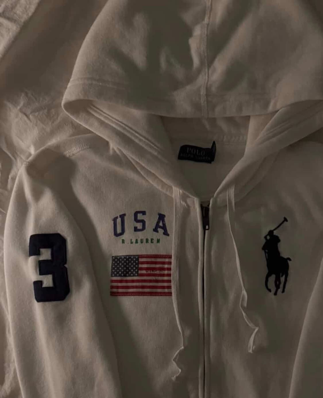 폴로 빅포니 성조기 후드집업 화이트 상품이미지1