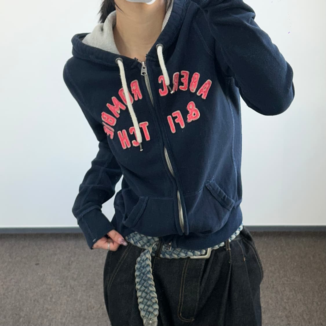 Abercrombie 아베크롬비 2-way 핑크 스펠아웃로고 후드집업 상품이미지2