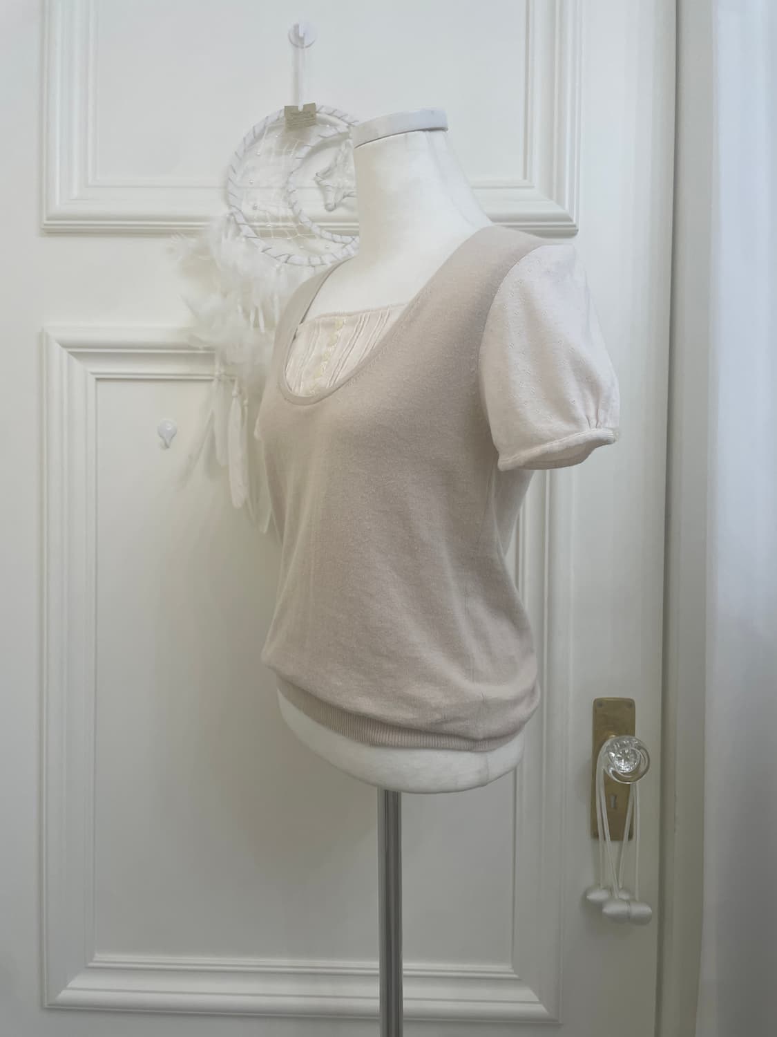 beige ivory crochet point knit top 상품이미지2