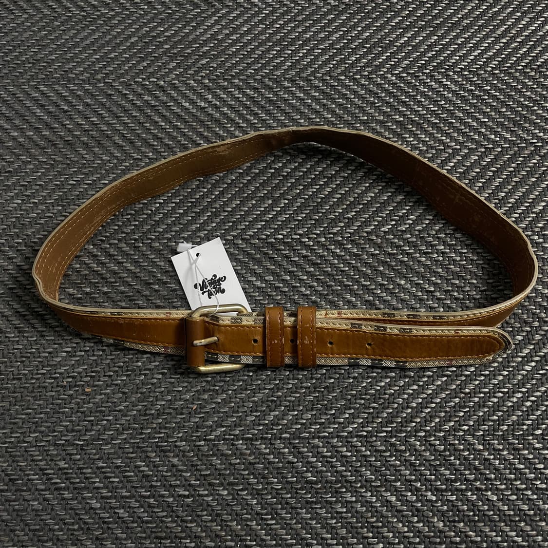 빈티지 웨스턴 체크 브라운 레더 벨트o 4258 상품이미지1