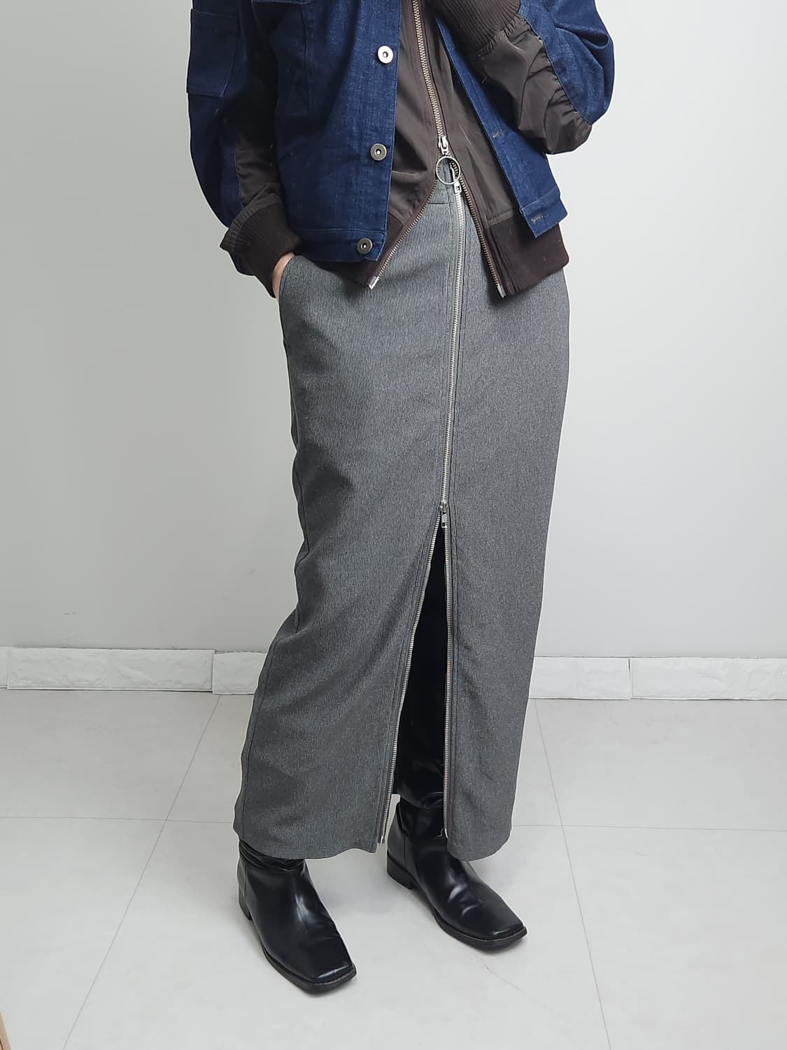 (GU)골지 트임 롱 스커트 상품이미지5