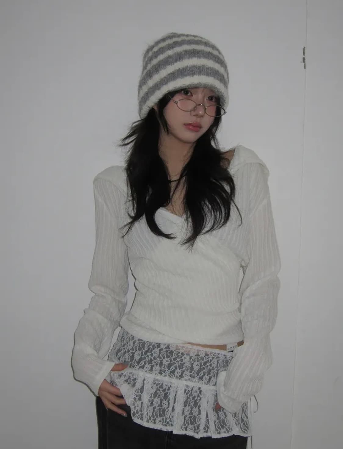 모디무드 쿠리린 랩 후드 니트 아이보리 상품이미지1