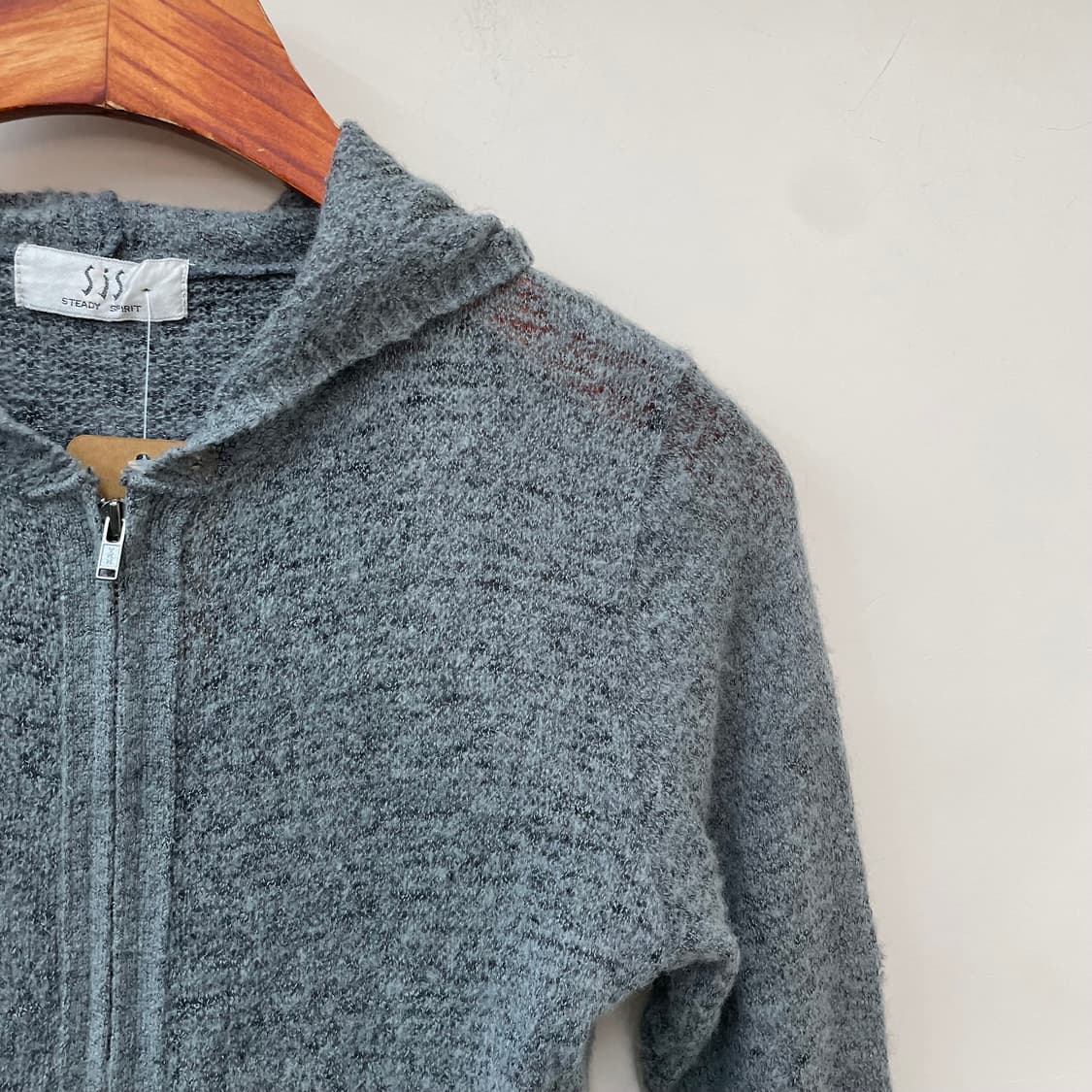 소프트 그런지페어리 y2k 그레이 모헤어 부클 후드 집업 상품이미지2