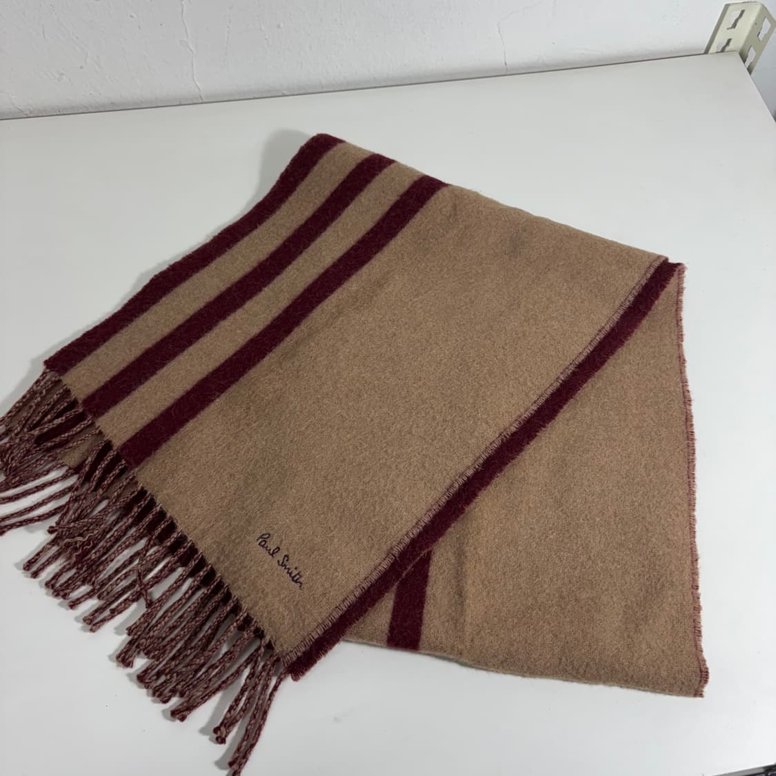 OS 폴스미스 베이지 버건디 캐시미어100% 머플러 상품이미지3