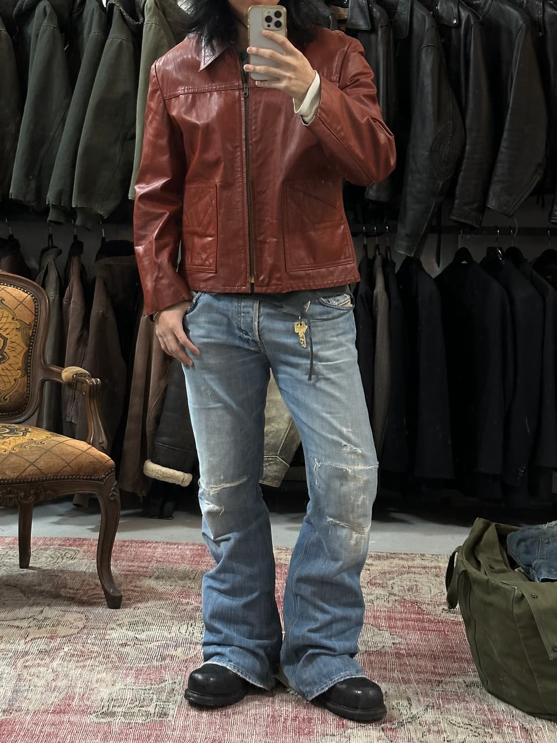 70's 빈티지 크롭 레더 자켓 히피 자켓 상품이미지3