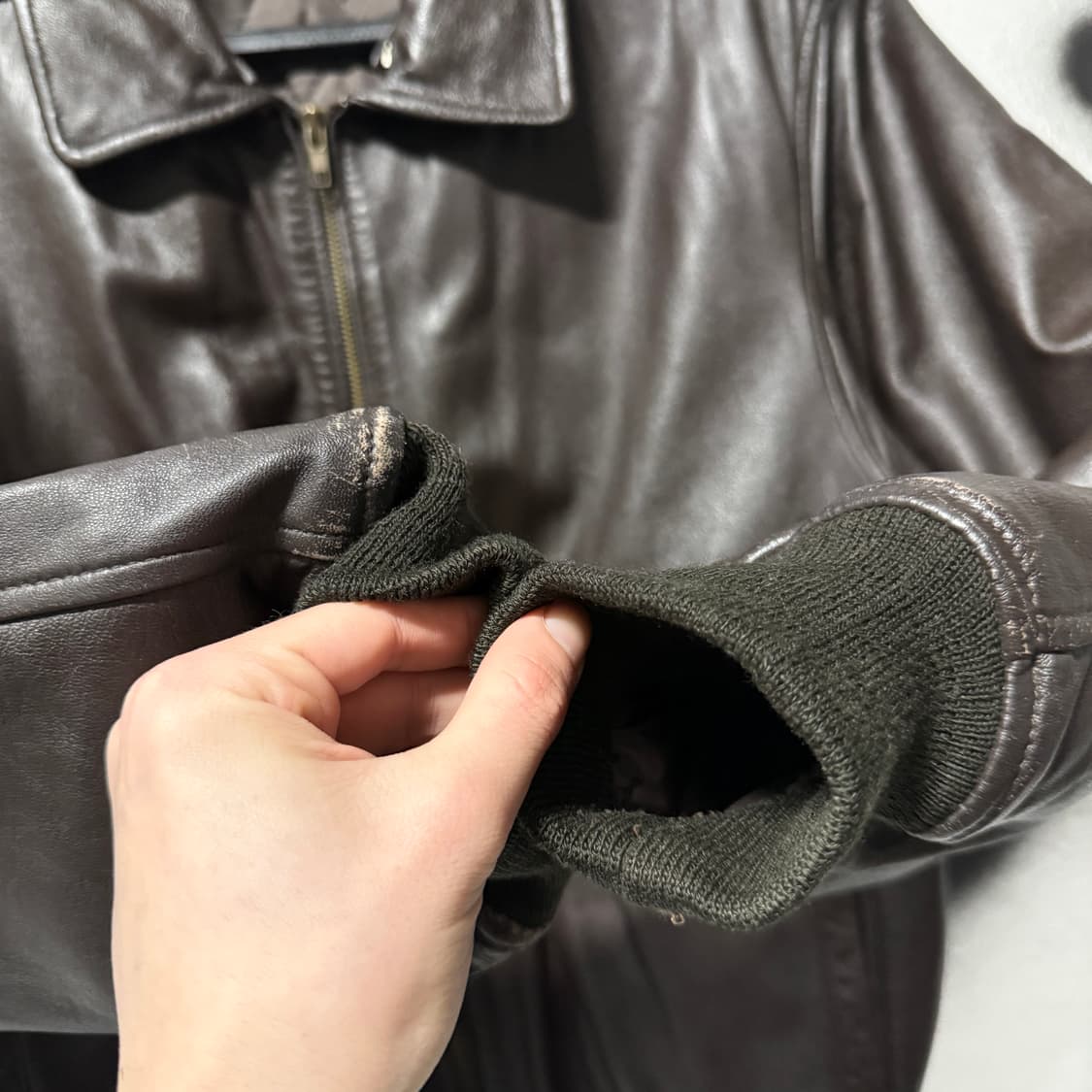 VTG 빈티지 100% 쉽스킨 양가죽 A2 퀼팅 봄버 자켓 브라운 상품이미지5