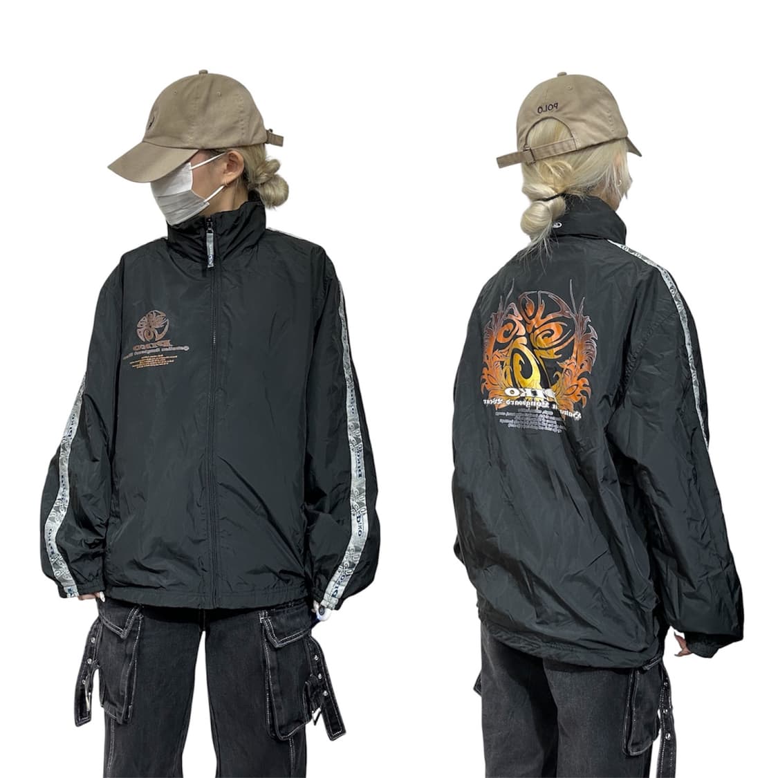 피코 차콜 올드스쿨 힙합 브랜드 빅 로고 사이드 라인 바람막이 자켓 M  상품이미지1