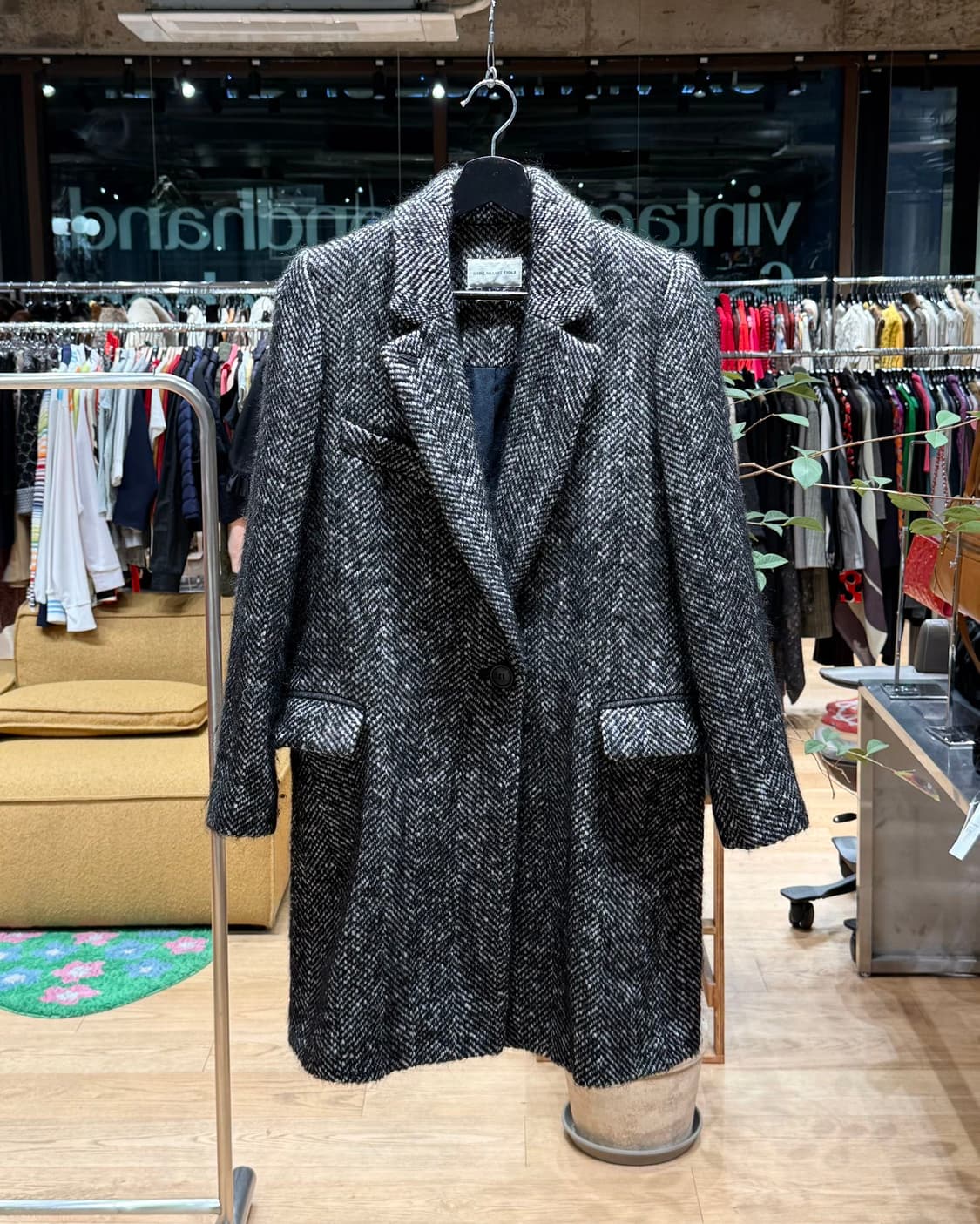 이자벨마랑 블랙 멀티울 헤링본 코트  상품이미지1