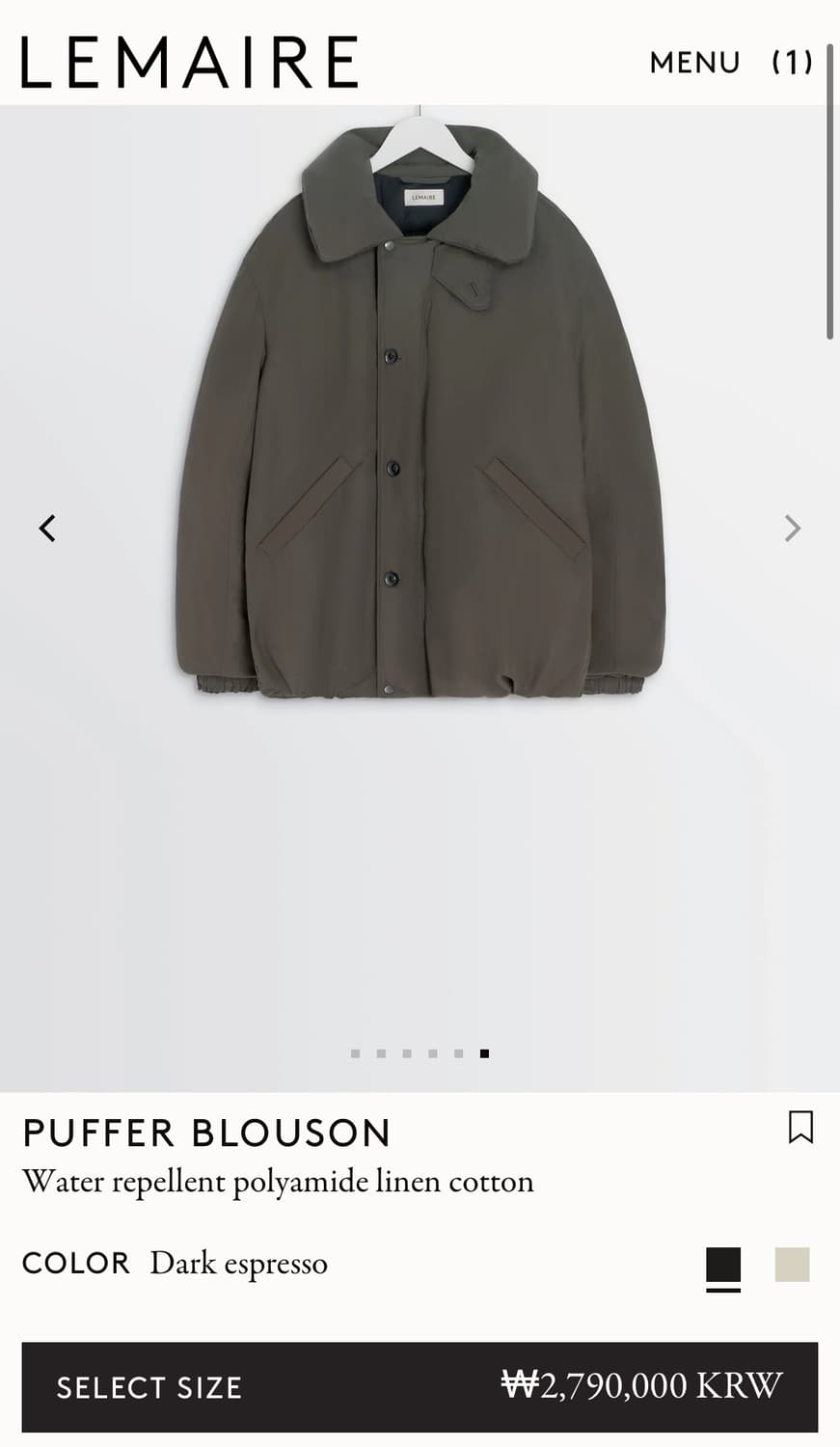 [46,48,52]르메르 25fw 푸퍼 패딩/다크 에스프레소 상품이미지6