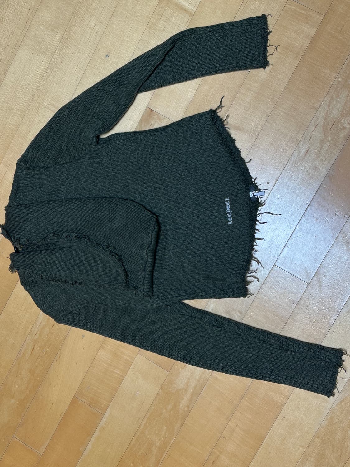 leey - RIBBED KNIT ZIP-UP HOODIE, KHAKI 상품이미지7