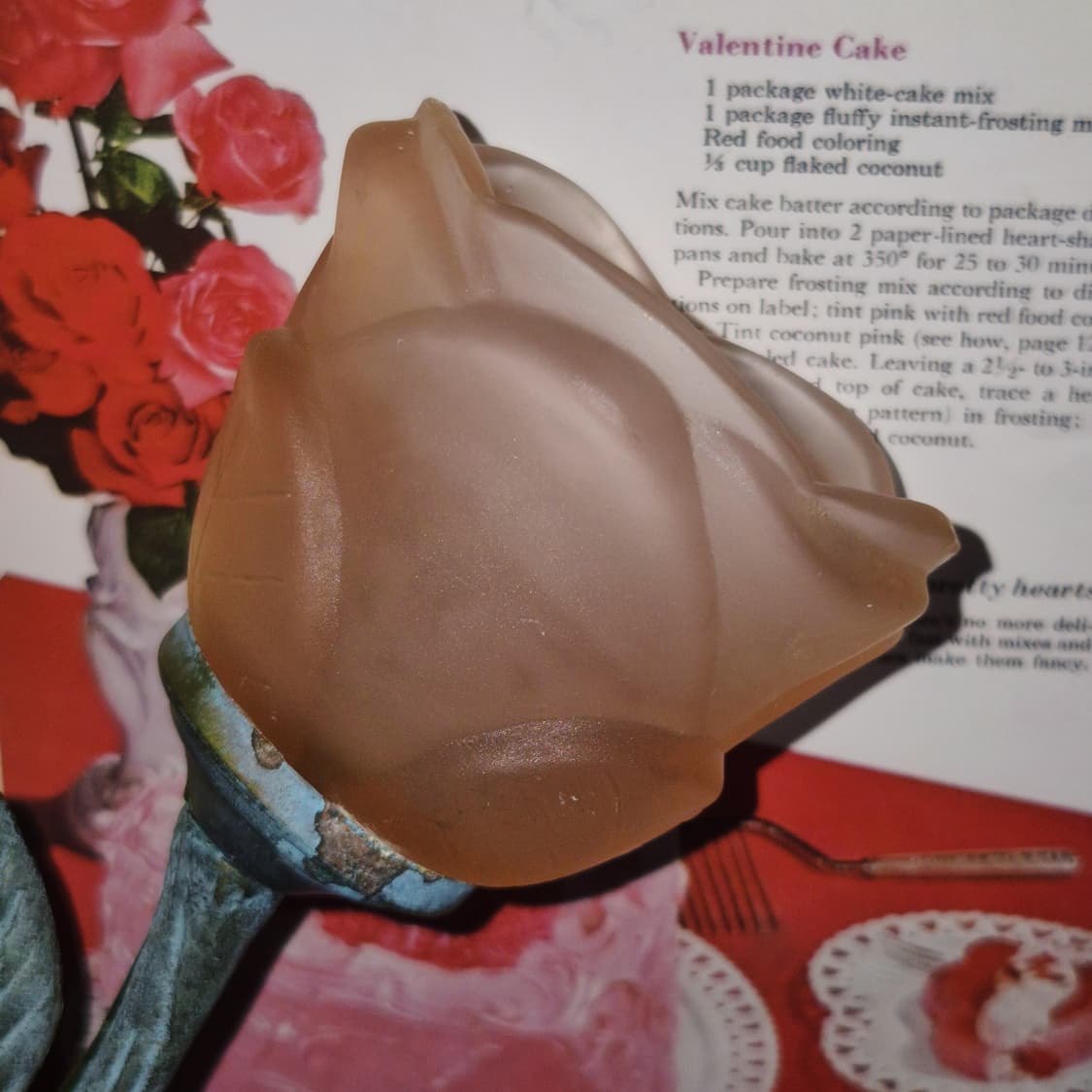 80s 엔틱 핑크 불투명 장미 촛대 상품이미지10